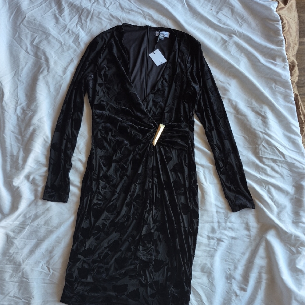 Calvin Klein Black Textured Long Sleeve Dress